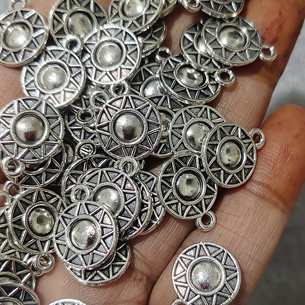 Silver Oxidised Round Sun Design Charms