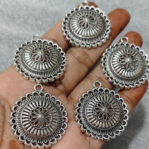 Silver Oxidised Round Mandala Charms