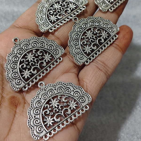 Silver Oxidised Dome Floral Charms
