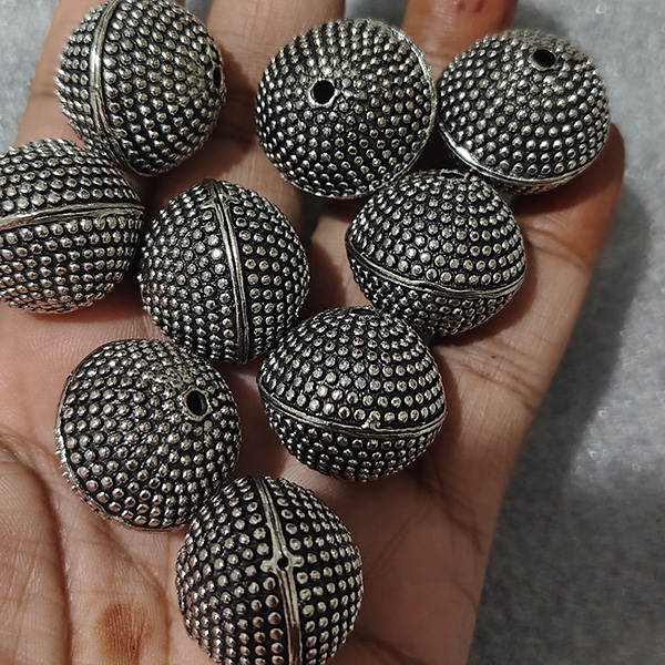 Silver Oxidised Round Dome Beads