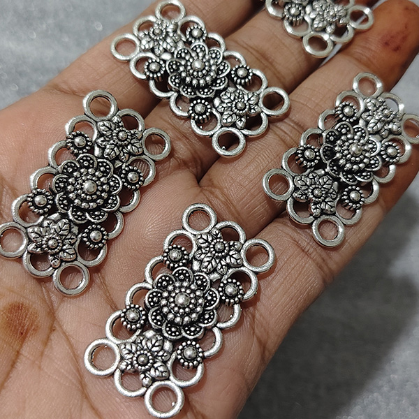 Silver Oxidised Floral Connector